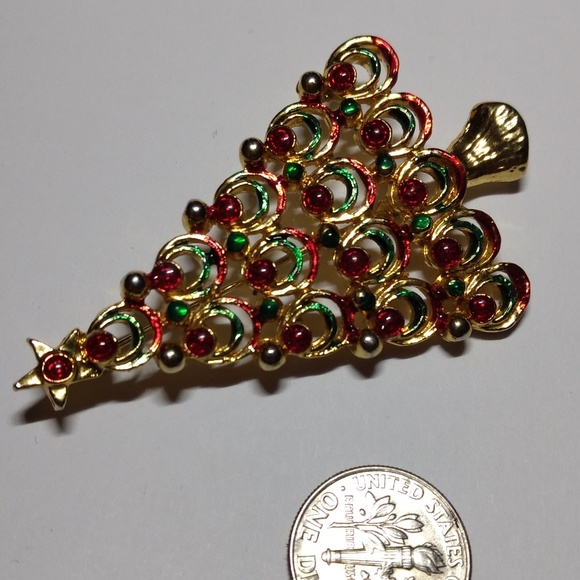Vintage Xmas tree brooch w rhinestones - Picture 2 of 4